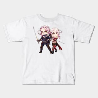 Chibi Geralt and Ciri Kids T-Shirt